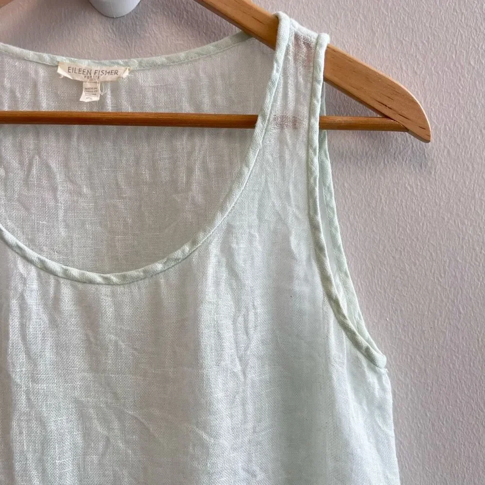 Eileen Fisher Woman Petite Small PS Mini Tank Dress 100% Linen Blue Ombre Sheer - Picture 5 of 11